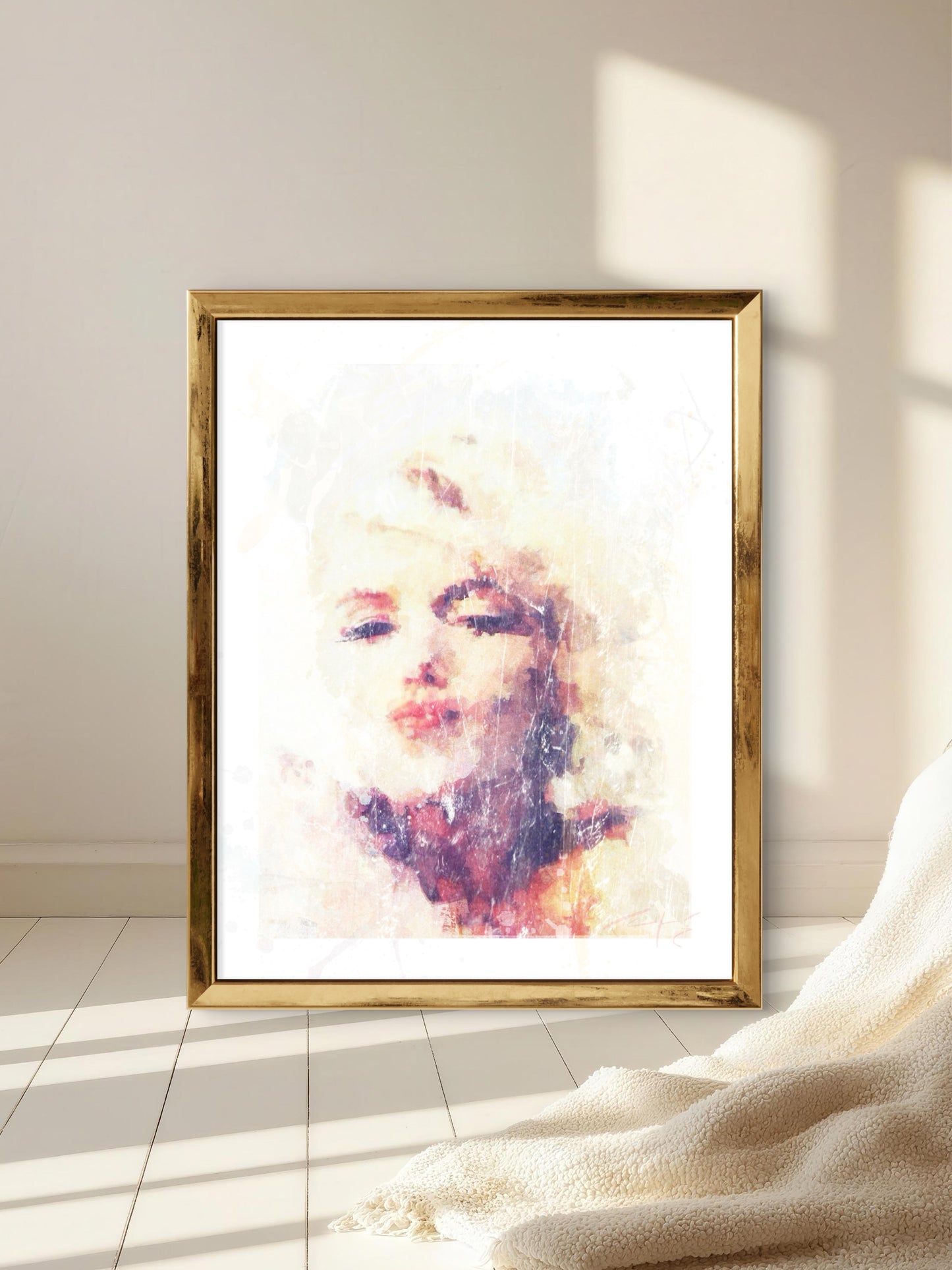 Marilyn Monroe digital portrait artwork featuring a glamorous pop art style illustration