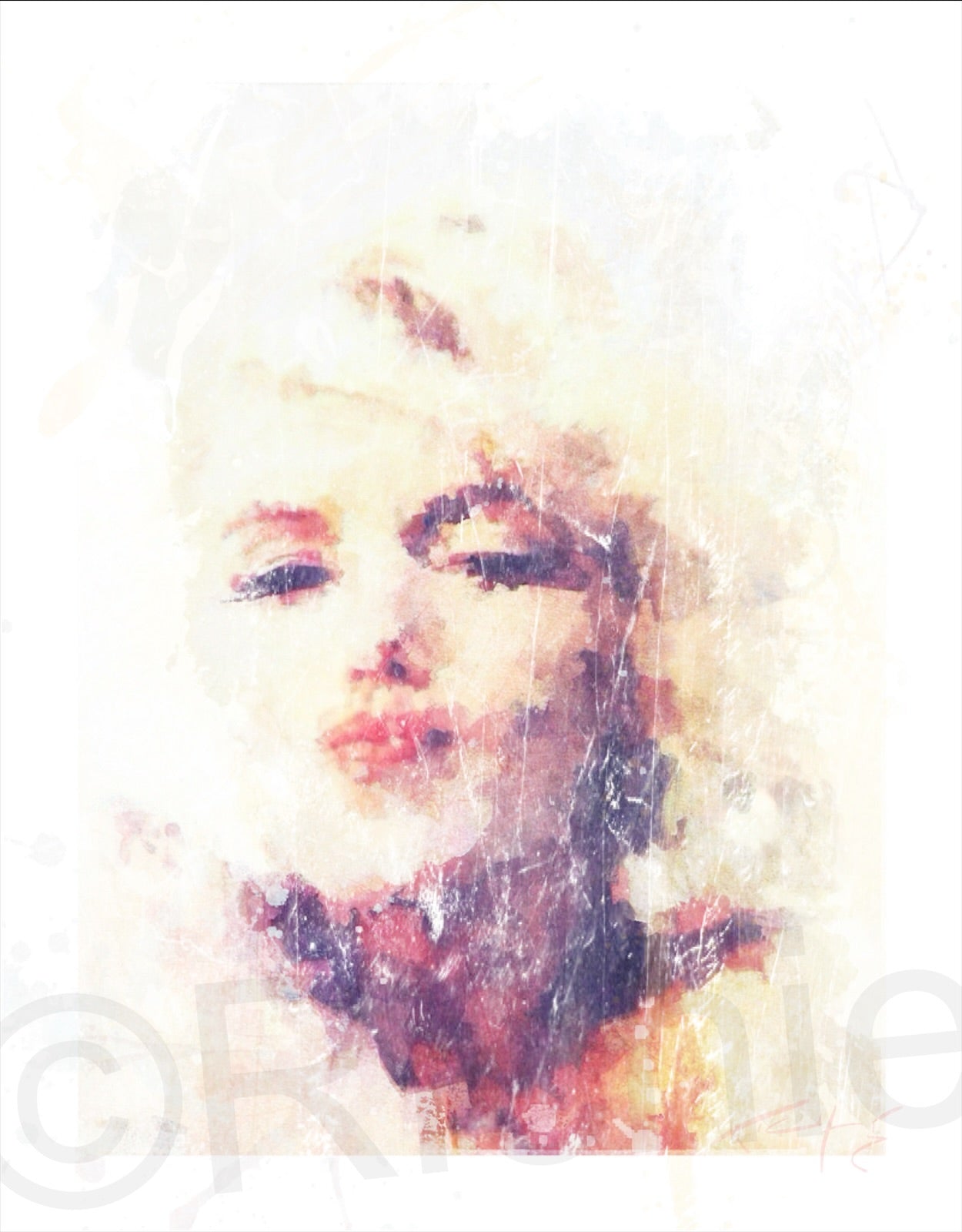 Marilyn Monroe digital portrait artwork featuring a glamorous pop art style illustration