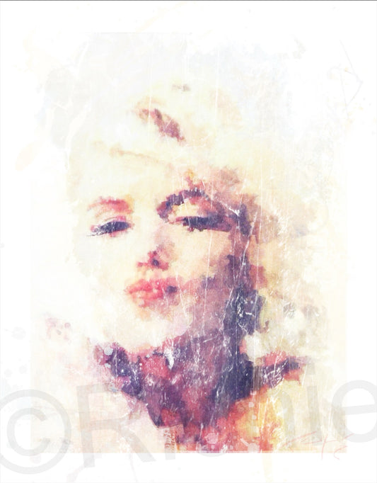 Marilyn Monroe digital portrait artwork featuring a glamorous pop art style illustration