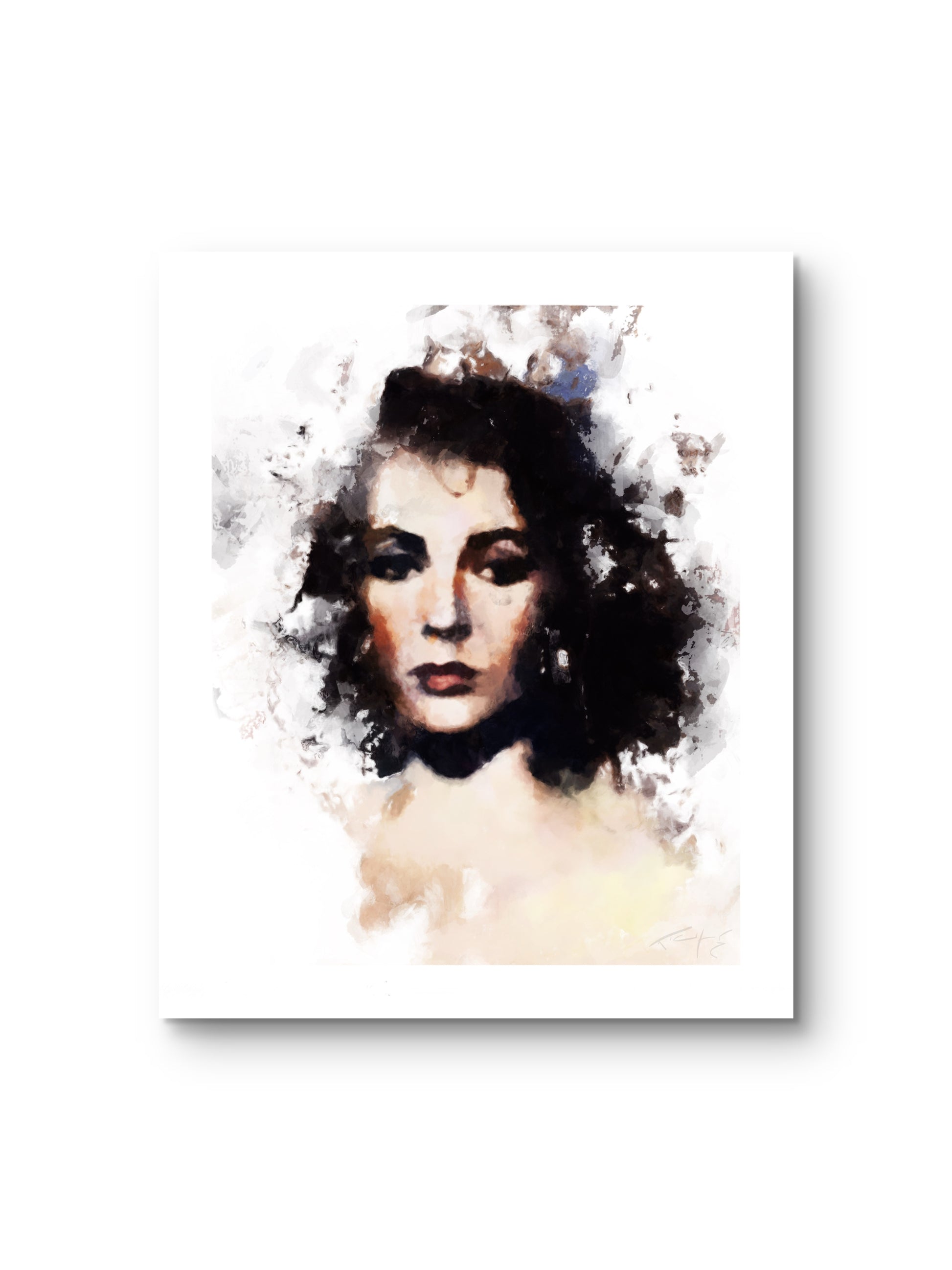 Digital illustration portrait print of Elizabeth Taylor in classic Hollywood glamour style